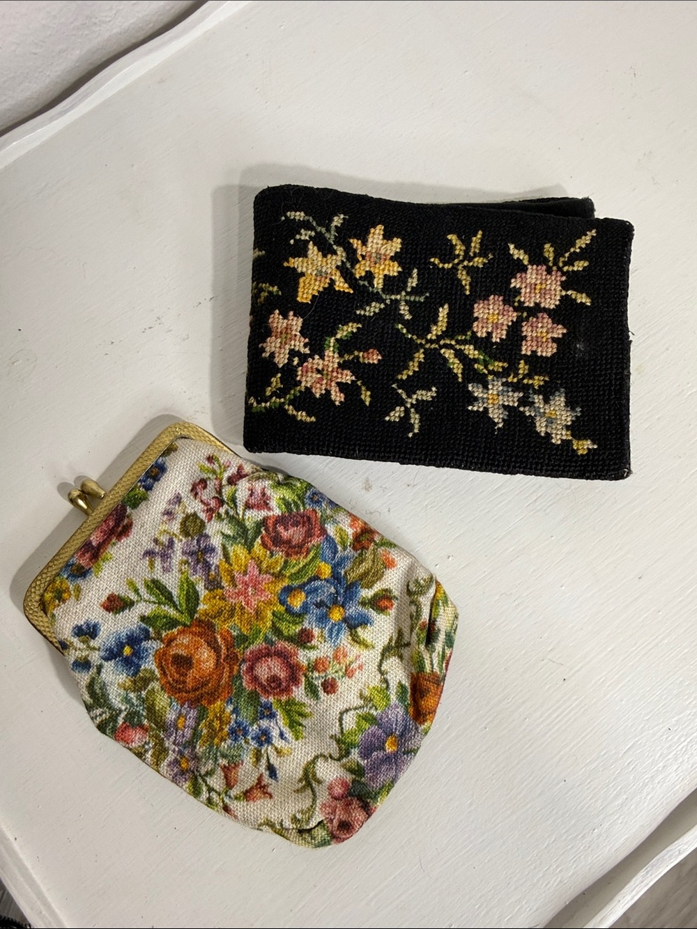 Antique vintage needlepoint wallet billfold EUC
